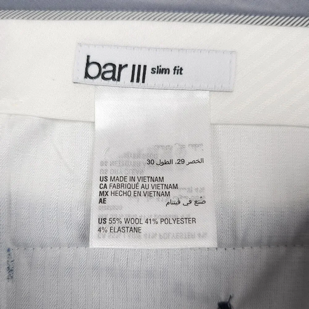 Bar III Mens Slim Fit 3 Piece Suit 38L 33x32 Light Blue Solid Power Stretch Wool
